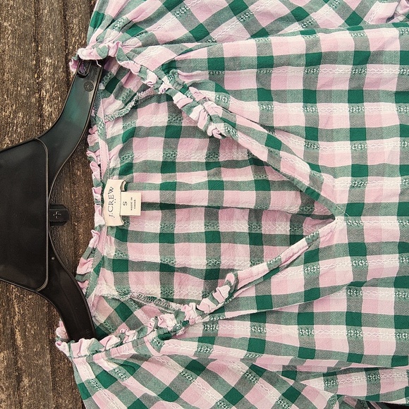 J Crew Factory Green and Pink Checkered Blouse Size Small - Picture 3 of 9